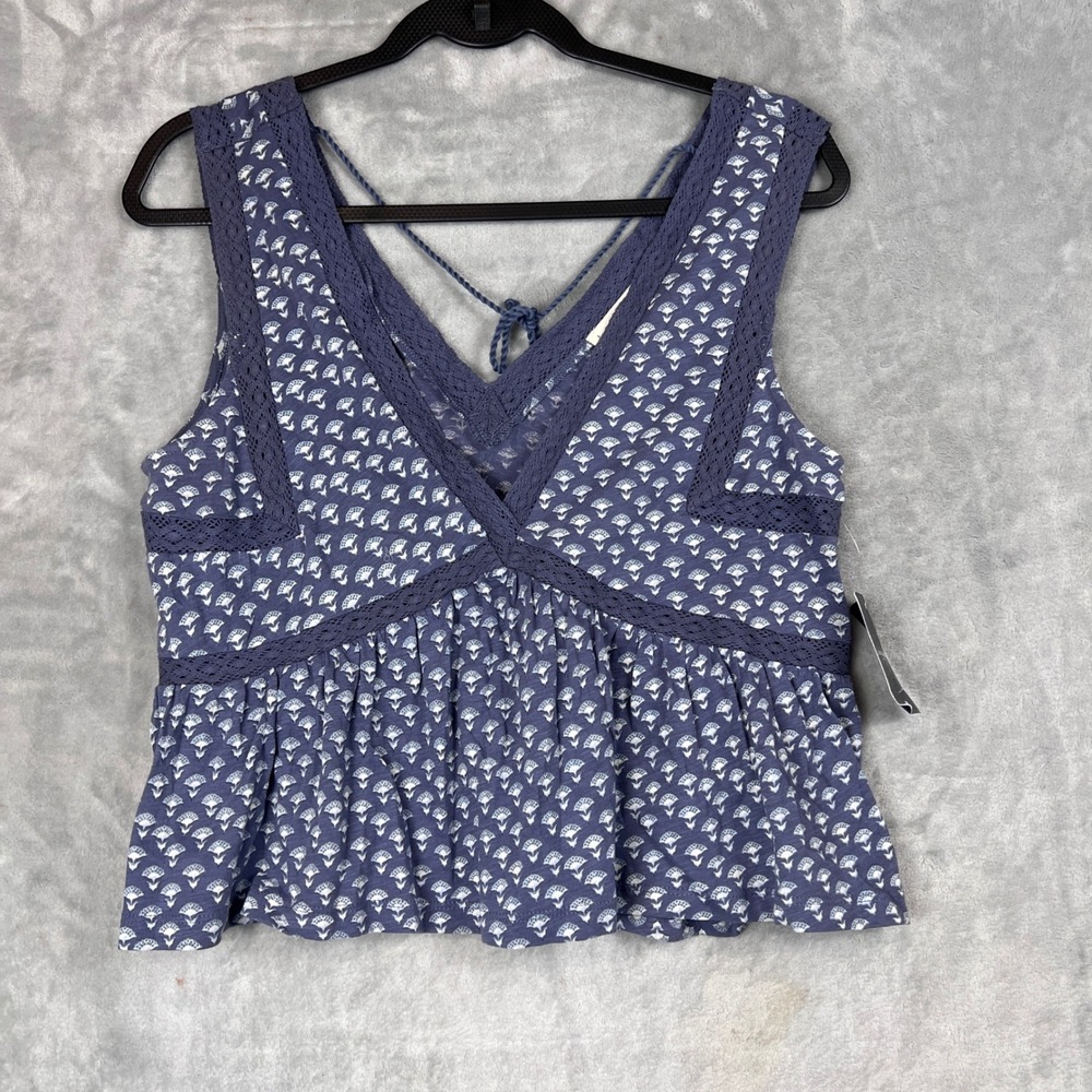 Lucky Brand Baby Doll Tank Top Blue Coquette Lace Trim V Neck Sleeveless Boho M - Picture 11 of 12